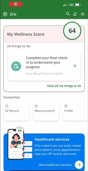 The Healthcare Services section on the Evergreen Life app home screen.